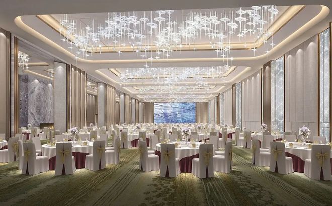 陕西酒店宴会厅装修施工宴会中心装修施工酒店餐厅(图3)